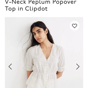 NWT Madewell White Peplum Popover Top